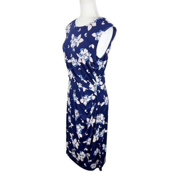 Eliza J Dress Women 10 Blue White Floral Allover Print Cap Sleeve Sheath Stretc - Picture 2 of 14